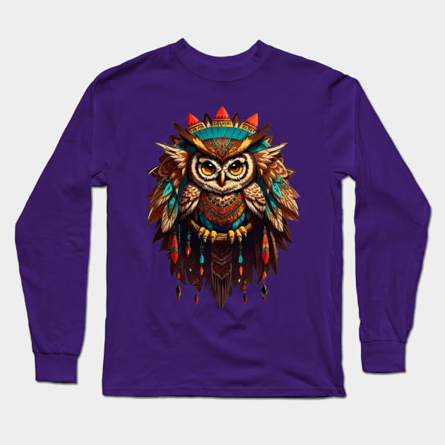 Tribal Owl Long Sleeve T-Shirt by Whole Lotta Pixels